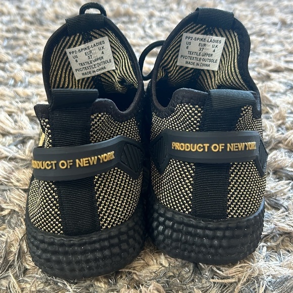 New! Gold and Black Trendy Product Of New York Sneakers, Size 6 - Picture 4 of 11
